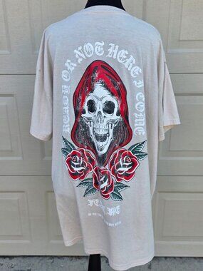 RGSTR 2XL Gothic Grim Reaper Skull Roses Oversized Graphic Tee